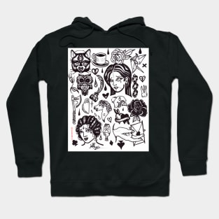 pen and ink blackwork flash sheet Hoodie